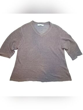 Cut Loose 100% Linen Textured V-Neck Sweater Size S/M in Dusty Mauve